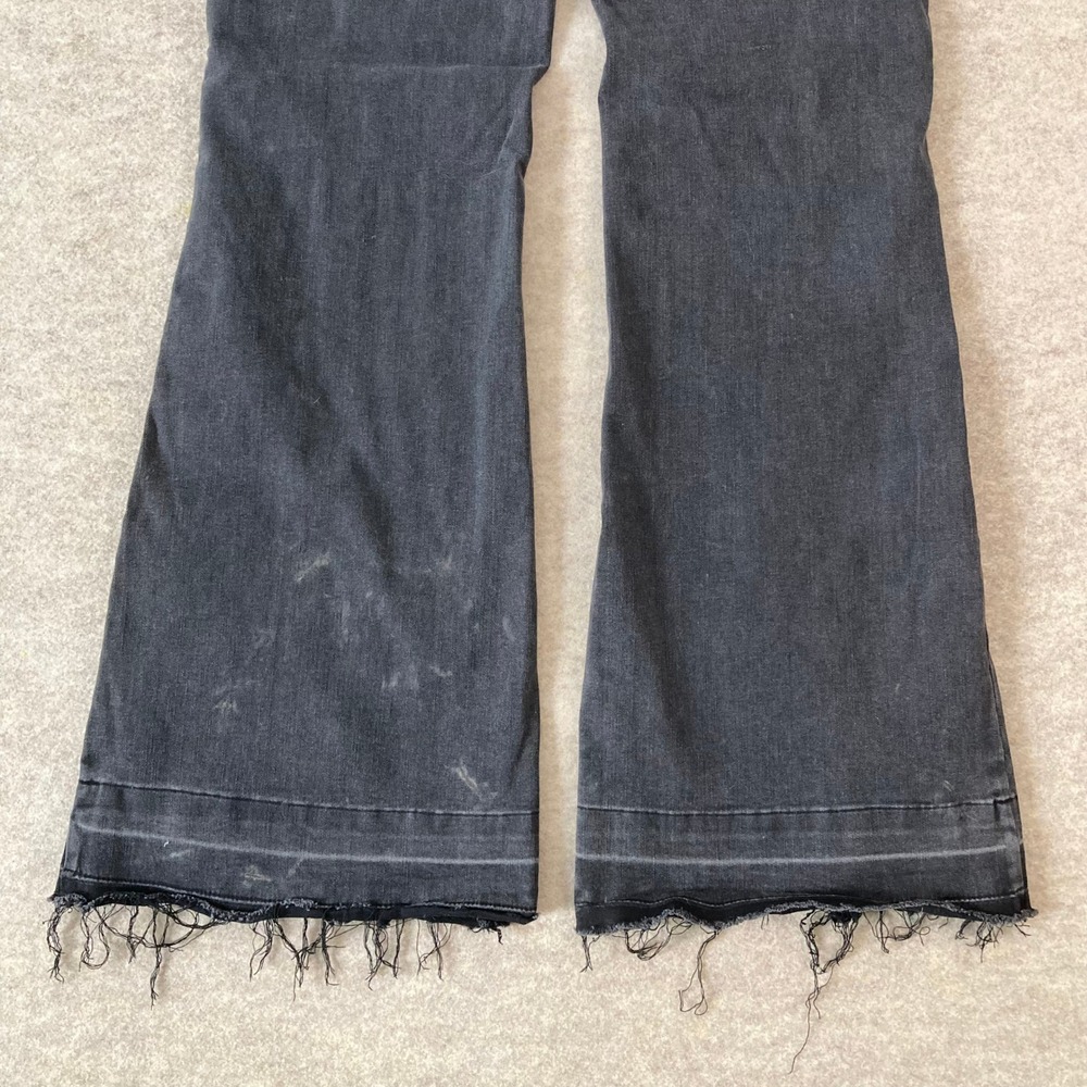 Faded Black High Rise Flare Jeans SO 13/31W Raw Hem Patch Pocket Retro Boho - Picture 5 of 12